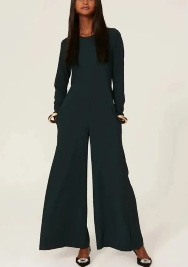 Adam Lippes Dark Green Wide Leg Jumpsuit SIZE 6 Long Sleeve Career Designer $528 - Image 2