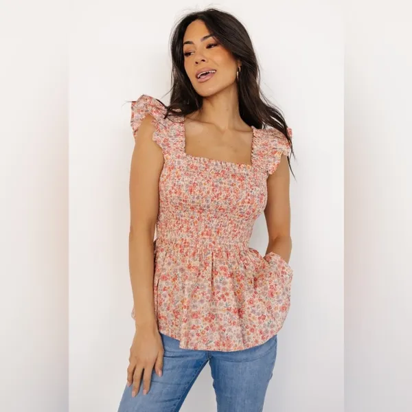 Baltic‎ Born Ida Peplum Top in Pink Multi Floral Size XS - Image 5
