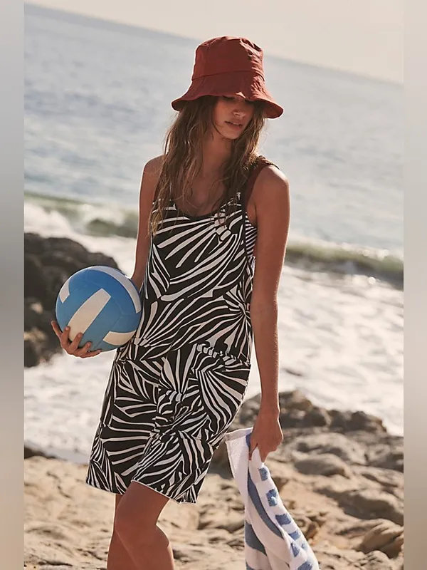 Free People Movement Printed Hot Shot Romper Black White Combo Zebra Graphic - Image 2