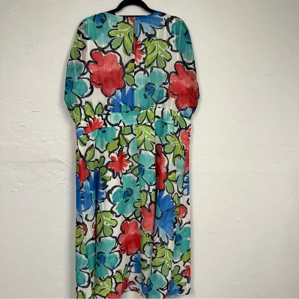Maggy London Blue Red Floral Print Maxi Dress Womens 18W Boho Casual Eyelet - Image 5
