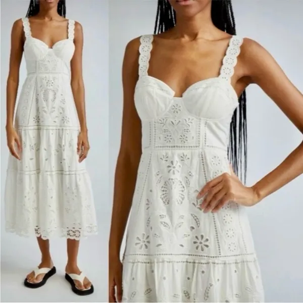 FARM Rio Midi Dress XL White Richelieu Broderie Anglaise Sundress Bustier Corset - Image 3