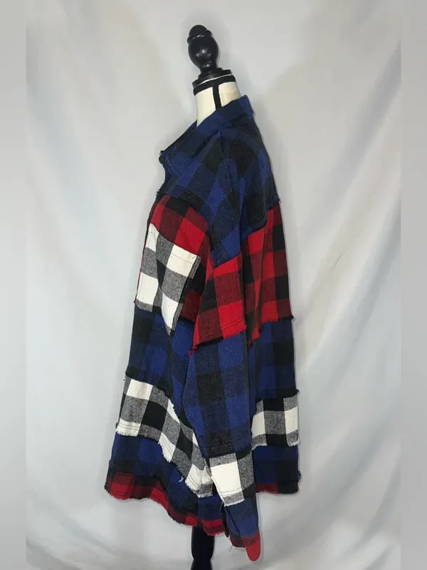 Oli & Hali Mixed Plaid Flannel Shacket Size Large Reworked Tiered Boho USA - Image 8
