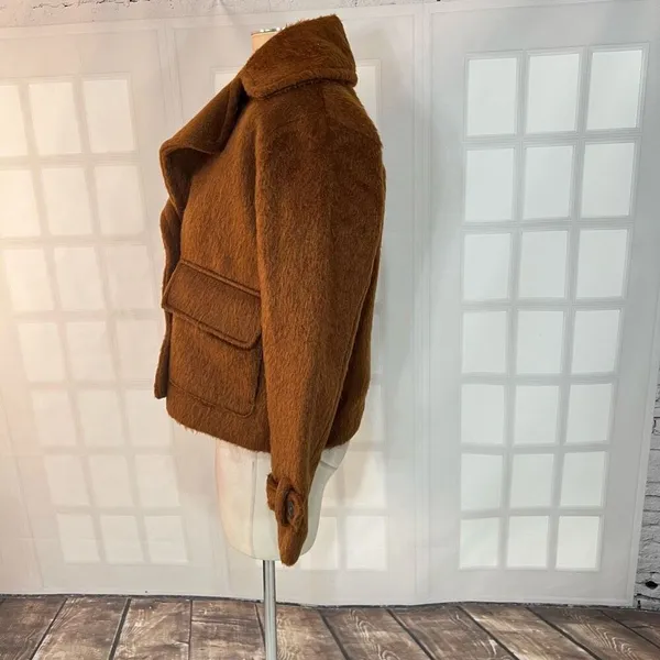 A New Day Brown Two Button Spread Collar Lined Furry Jacket Size Small - Image 7