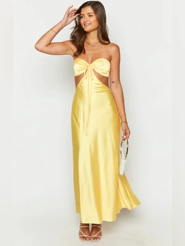 NWT Beginning Boutique Lili Yellow Satin Strapless Maxi Dress Womens Size 4‎ - Image 7