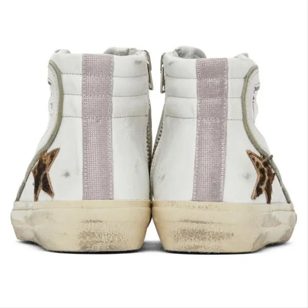 GOLDEN GOOSE Slide distressed leopard faux fur star leather sneakers - Image 4