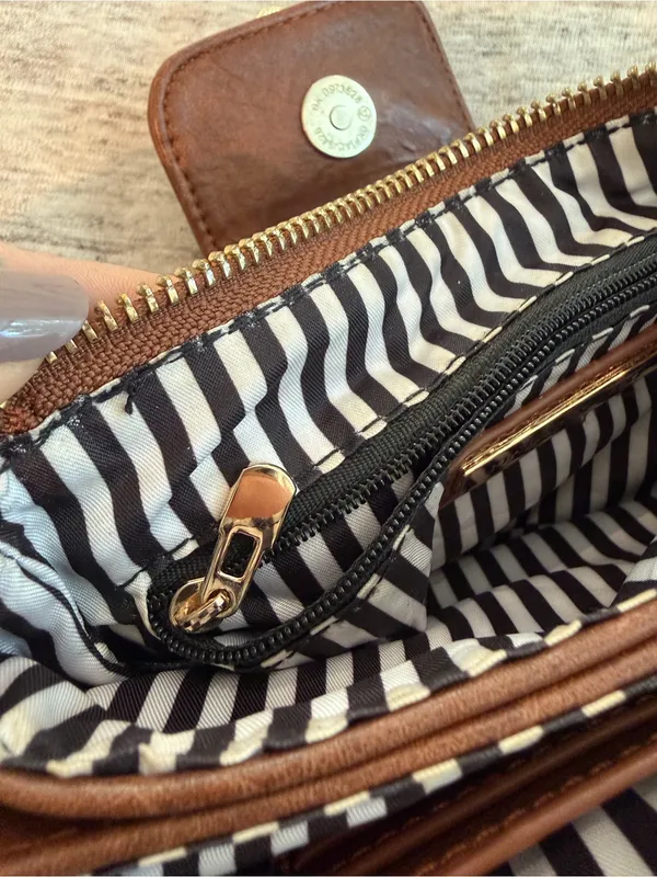 🍁 Madison West Brown Leather Crossbody Clutch Wristlet with Gold Hardware - Image 10