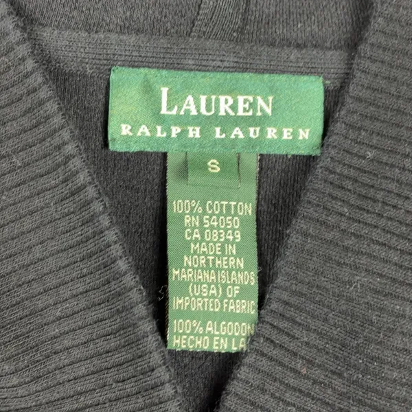 Lauren Ralph Lauren Sweater Womens S Black Cotton Hooded V Neck Side Zip Knit - Image 6