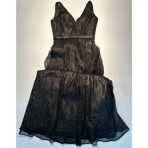 Monique Lhuillier Bridesmaids Size 2 Black Metallic Plunge V-Neck Maxi Dress - Image 4