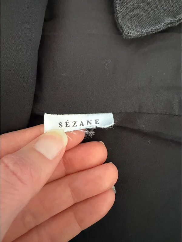 Sézane Zelinda Blouse Noir Linen Vest Size 38 US 6 Minimalist Neutral Coastal - Image 5