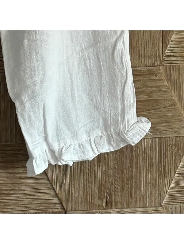 NWOT Illusions White Boho Crepe Cotton Gauze Cropped Pants Size L Lettuce Hem - Image 3