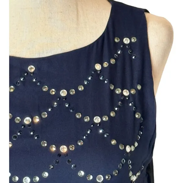 Diane Von Furstenberg Dress Women 4 Blue Black Silk Jeweled Shift Mini‎ Cocktail - Image 5