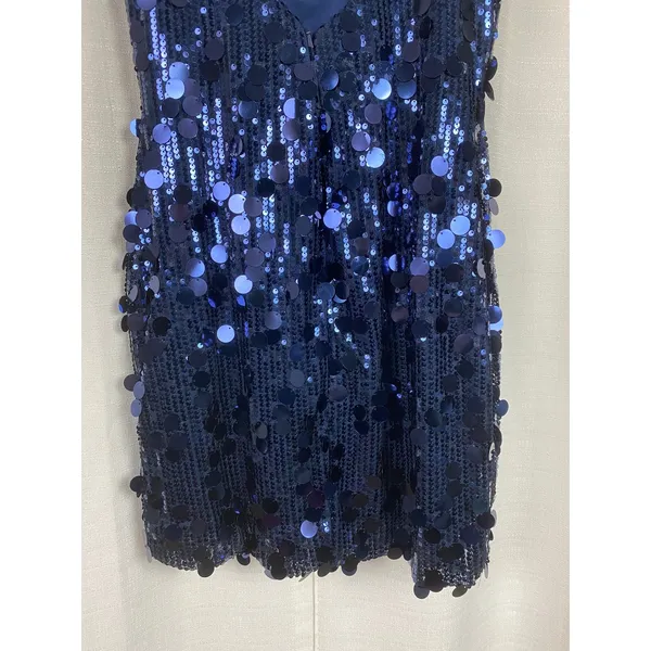 Stacees Dark Navy Sequin Mini Dress Sz.8 NWT Blue - Image 11