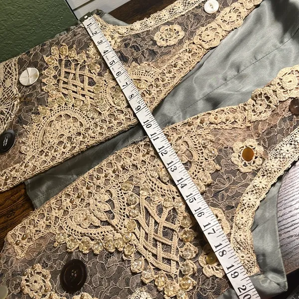Vintage Silk Vest Lace Embellished Beads Sequin Floral Boho - Image 14