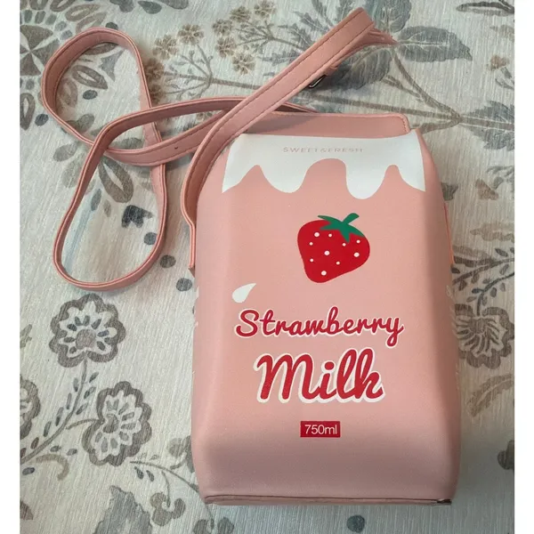 Sweet & Fresh Strawberry Milk Pink Cartoon Faux Leather Shoulder Bag Crossbody - Image 6