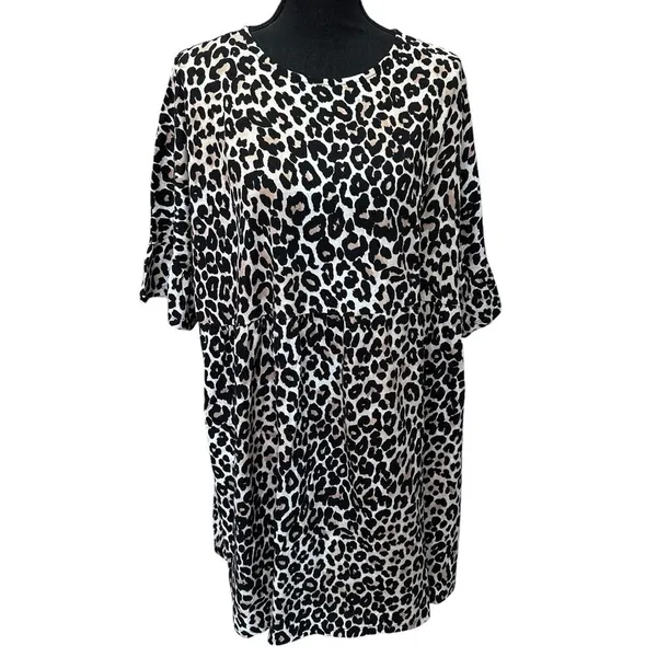 Asos Design Leopard Print Tiered‎ Babydoll Mini Dress Size 12 Ruffle Sleeve - Image 2
