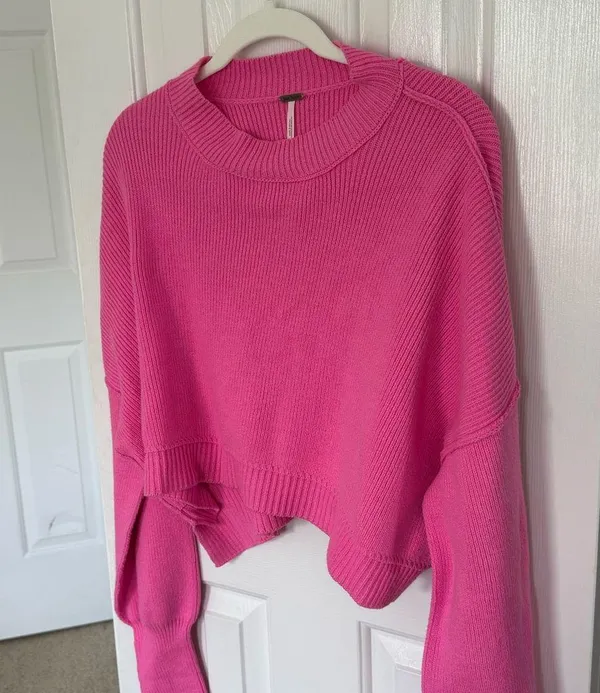 Free People Vibrant Pink Crew Neck Sweater - Image 2
