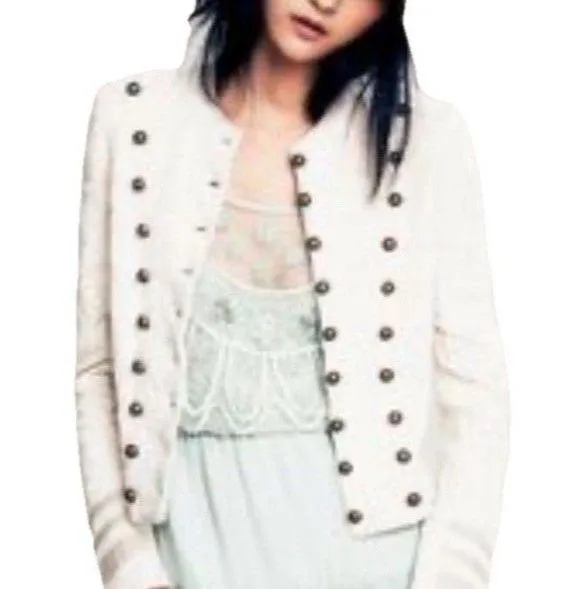 Free People Cream Military Style Lace Knit Sweater Jacket Size Medium Womens - Image 8
