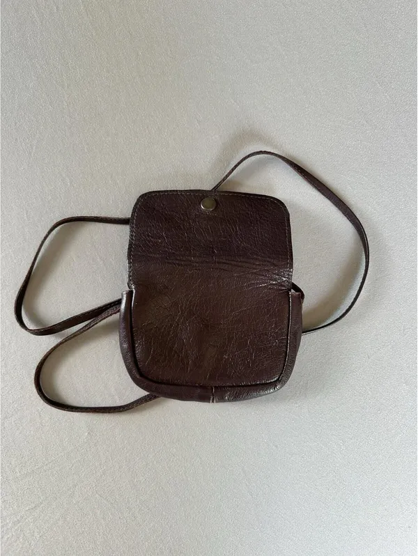 Vintage Brown Leather Mini Crossbody Purse Snap Closure Boho Small Bag - Image 7