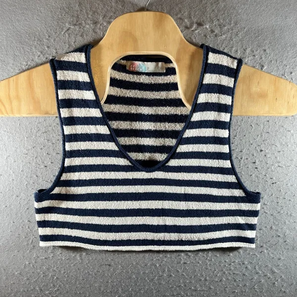 1292 |‎ Free People FP Beach Striped Terry Cloth Crop Top Midi Skirt Set Navy L - Image 2