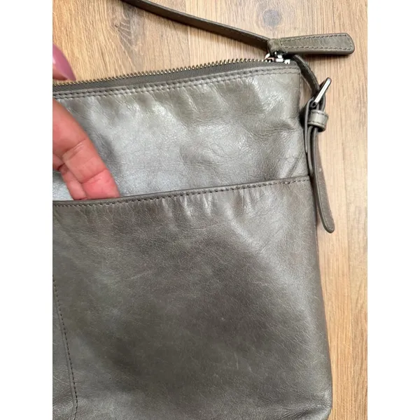 Hobo The Original Gray Leather Crossbody Bag Shoulder Purse Organizer - Image 4