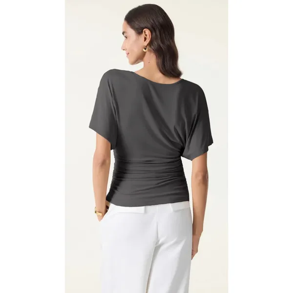 OGL Top Size M NEW Sandwashed Effortless Boatneck Batwing Sleeve Side Ruched - Image 4