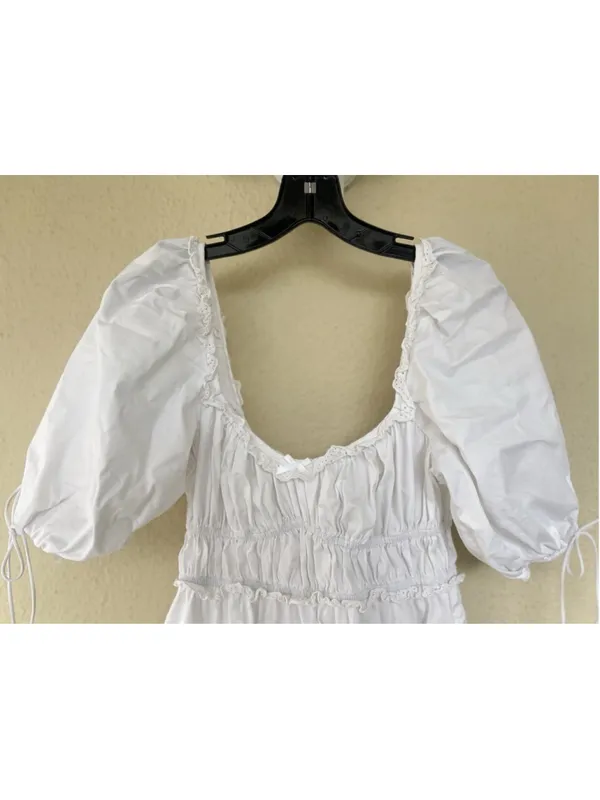 For Love & Lemons Jackson Clean Girl Babydoll Puff Sleeve Eyelet Mini Dress S - Image 8