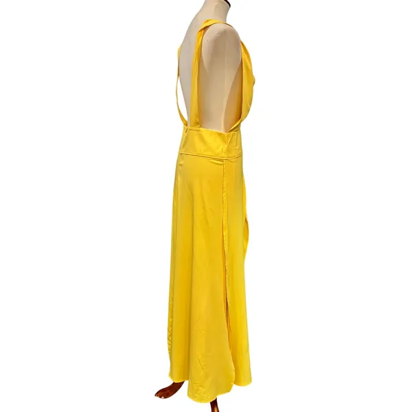 Chicme Butter Yellow Plunge Neck Maxi Dress Beach Cover Up Front Slits, Size L - Image 6