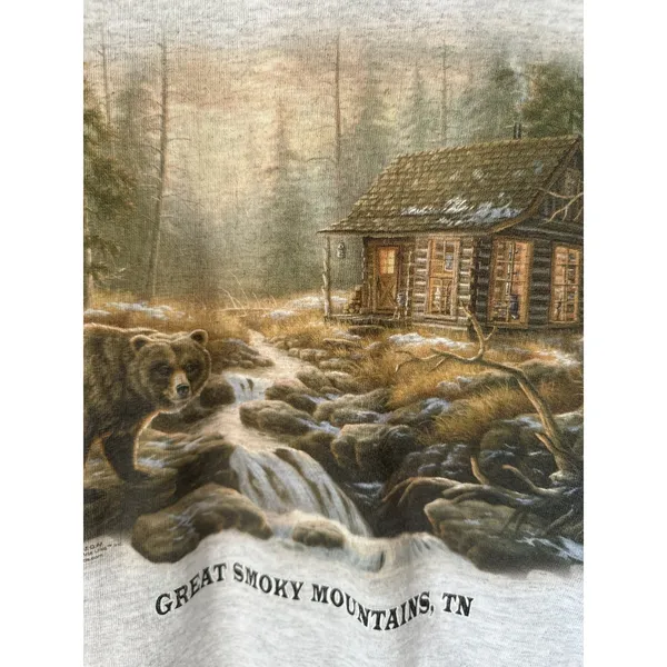 Vintage Jerzees Small T-Shirt Great Smoky Mountains, TN Gray Bear Womens Cotton - Image 2
