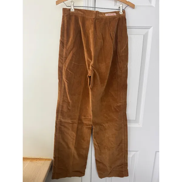 Calvin Klein Vintage Cotton Corduroy Pant Tan High Waist Wide Leg Trouser Size 8 - Image 3