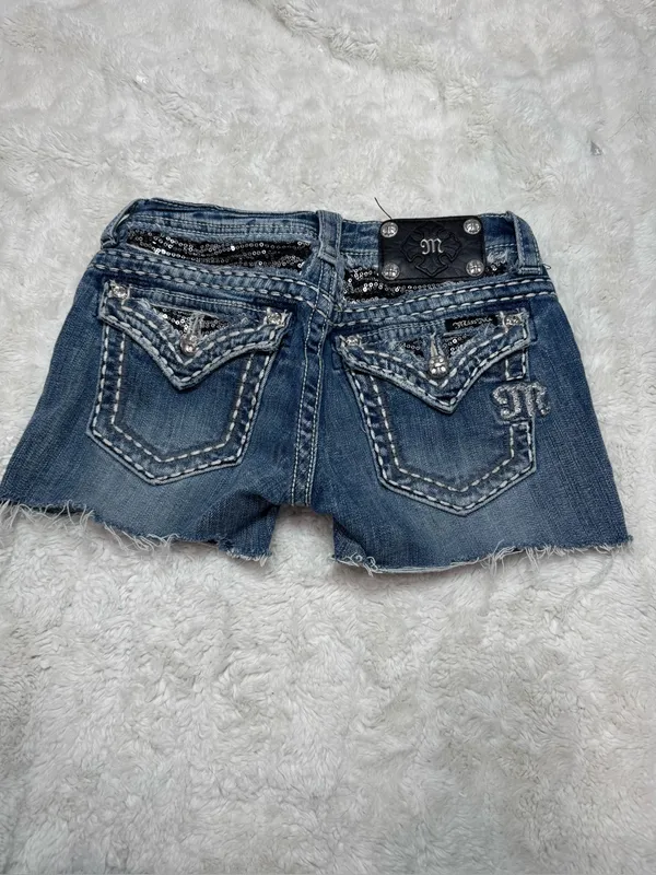 Miss Me Dark Blue Denim Embellished Cutoff Shorts - Image 2