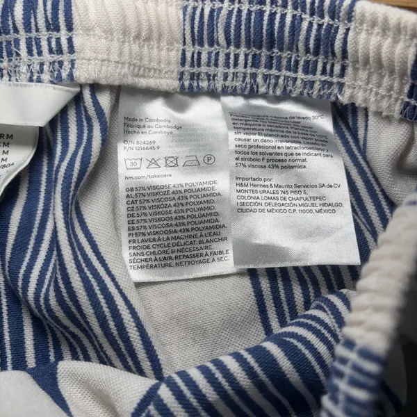 H&M Blue White Striped Wide Leg Pants Womens M Boho casual nautical pull on - Image 7