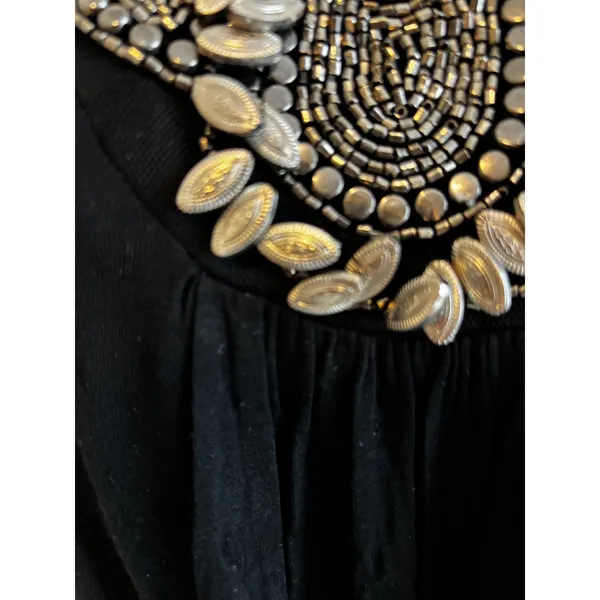 White Mark Tunic Top M‎ Black Beaded Bib Neckline Boho Chic Sharkbite Hem - Image 5