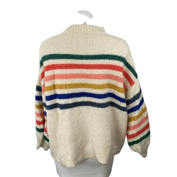 Wishlist Beige Rainbow Striped Long Sleeve Mock Neck Knit Sweater Top Size M/L - Image 4