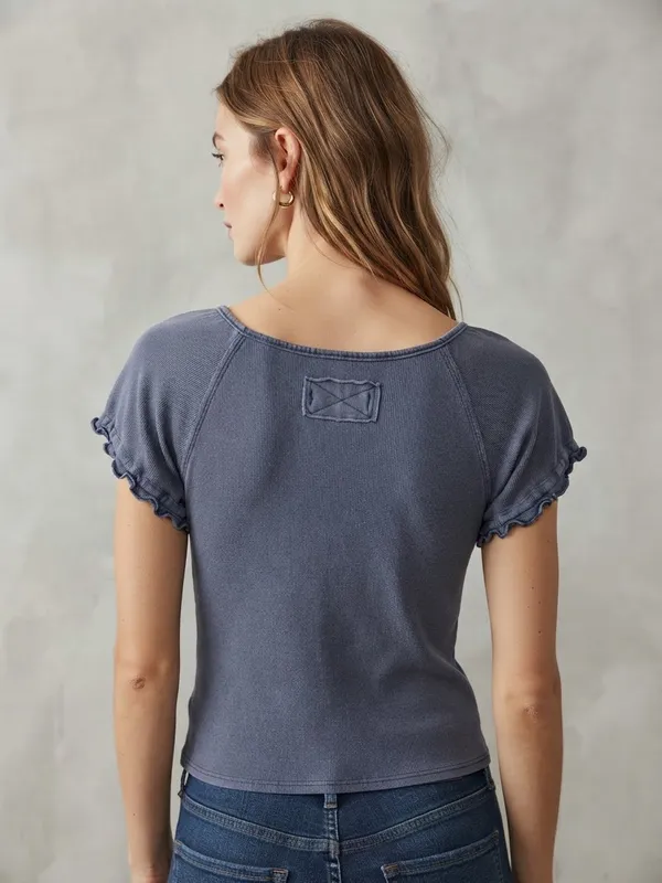 FREE PEOPLE We The Free Issa Tee XS 17.5” p2p Slate Blue EUC - Image 5