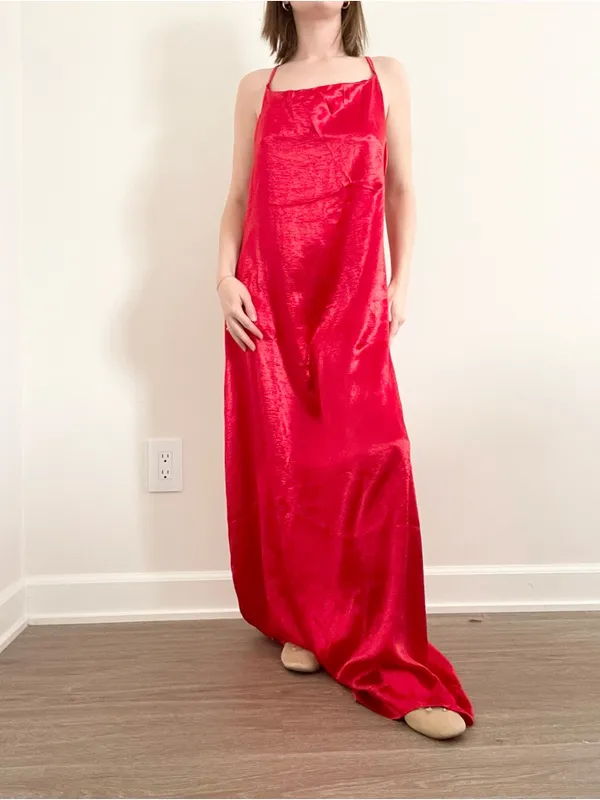 Red Satin Maxi Slip Dress with Adjustable Straps - Image 2
