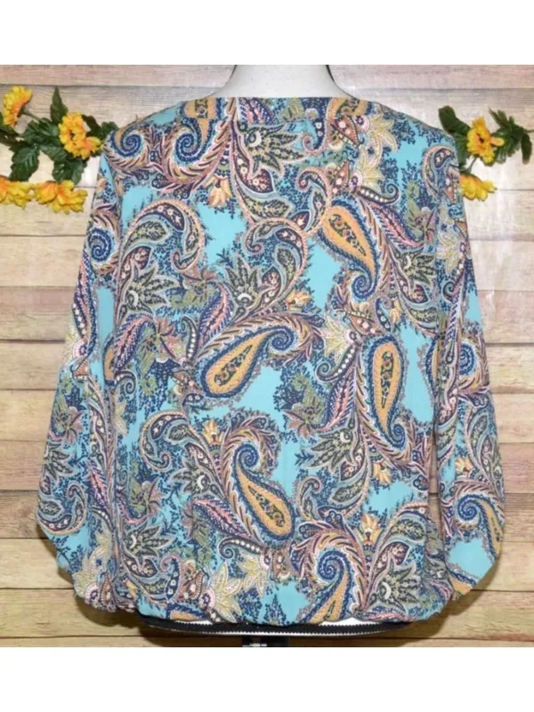 Veronica M. Ladies Paisley Faux Wrap V-Neck Blouse Top Size L Boho Colorful - Image 6
