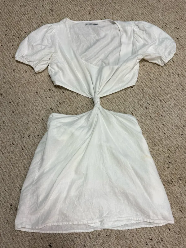 Abercrombie & Fitch Knotted Cutout Linen Blend Mini Dress in White Women’s Small - Image 2
