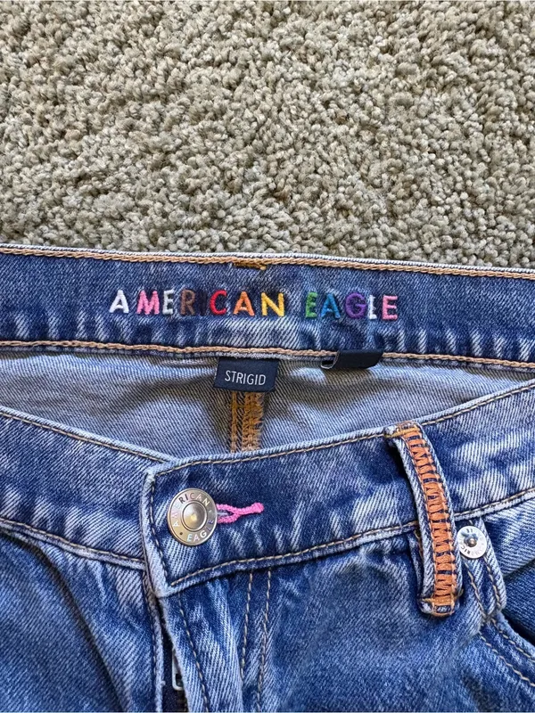 American Eagle Strigid Low Rise Baggy Flare Distressed Jeans Rainbow Size 10 - Image 11