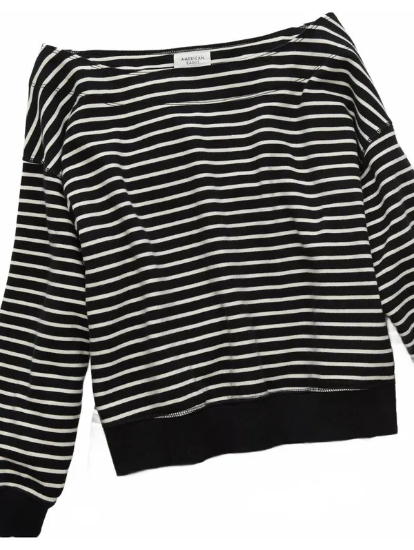AE Off The Shoulder Sweatshirt American Eagle Black White Striped NWT Size Small - Image 2