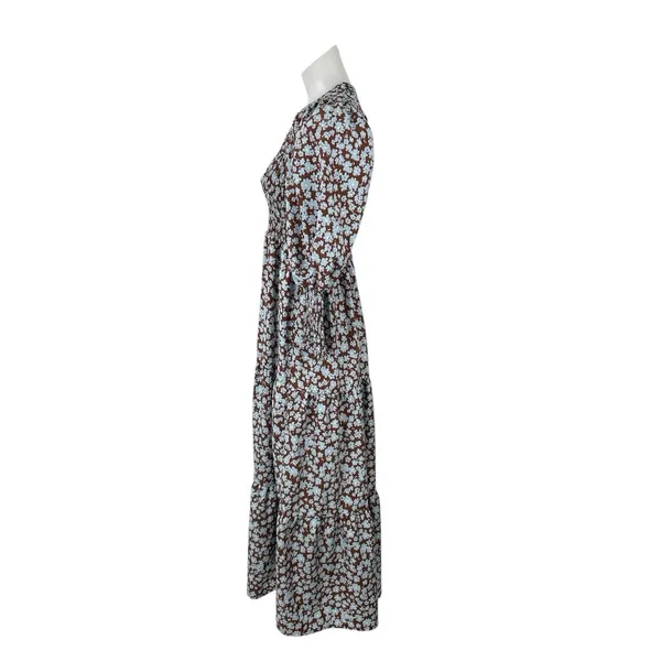 Zoya Brown Floral Shirred Long Balloon Sleeve Smocked Tiered A Line Maxi Dress 2 - Image 2