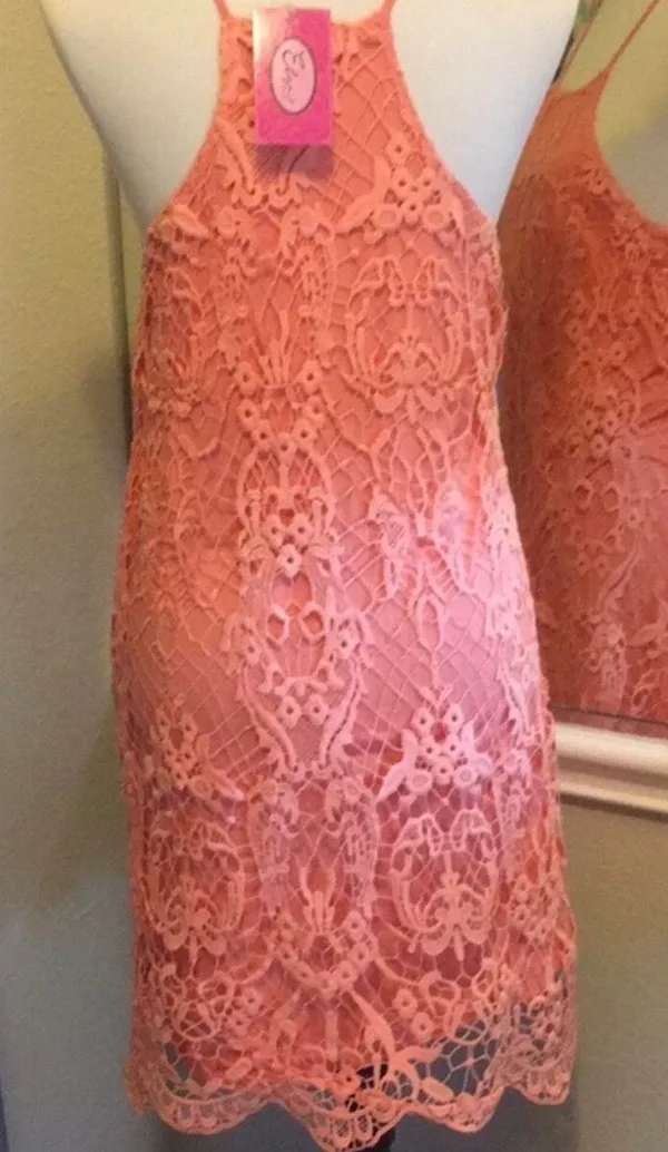Lace Peach Dress SZ L - Image 3