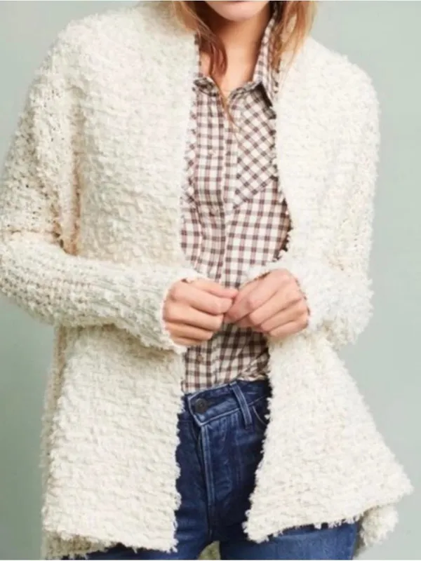 Akemi + Kin Anthropologie Cozy Open-Front Cream Women's Cardigan Sweater Size M - Image 10