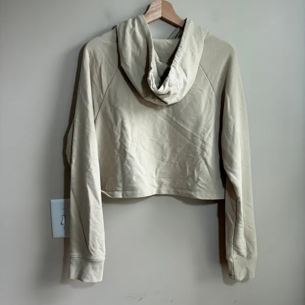 IU Cropped Hoodie 10 Beige Women Raglan Sleeve Cotton Blend - Image 6