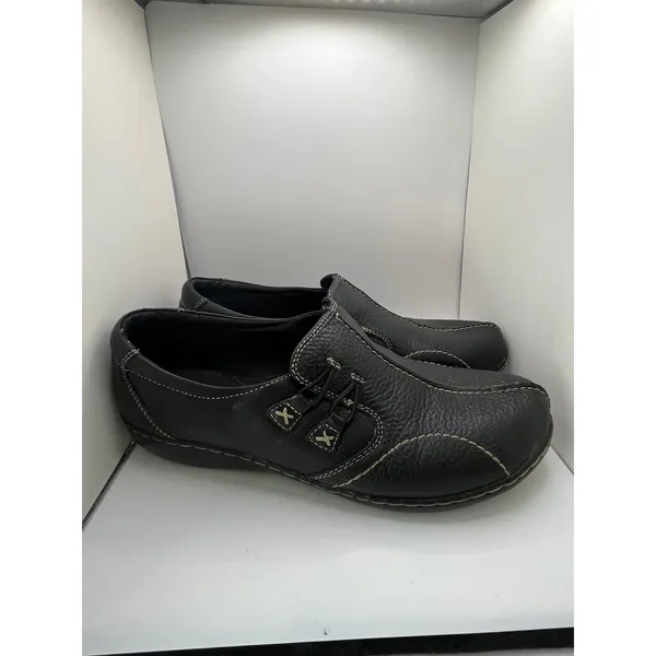 Clarks‎ Bendables Pebbled Leather Slip On Loafers Women 7 Black Comfort Everyday - Image 3