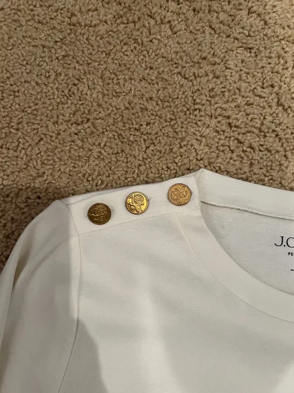 J. Crew Cream Long Sleeve Crewneck Top with Gold Shoulder Buttons - Image 3