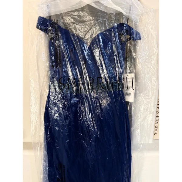 NWT Sherri Hill 50950‎ Navy Blue Off Shoulder Taffeta Mermaid Gown Size 2 $550 - Image 5
