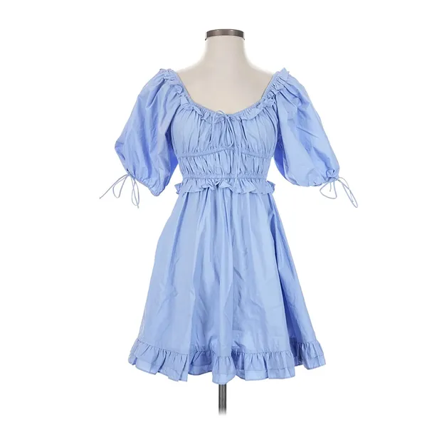 Dress S En Saison mini blue puff sleeve ruffle Coquette babydoll cottage core - Image 5