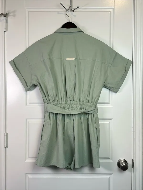 Free People Bohemian Sage Green Cotton No Plans Button Front Romper Size Medium - Image 4