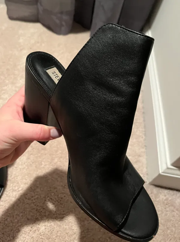 Steve Madden Black Leather Open Toe Booties - Image 2