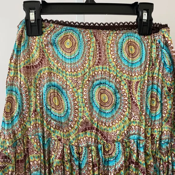 VTG Julie's Closet M‎ Multicolor Y2K Fairy 90s Maxi Skirt Lace Trim Boho Cottage - Image 2
